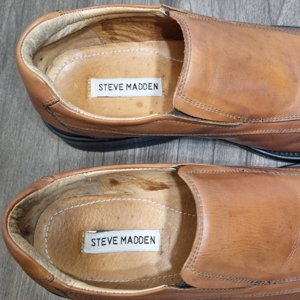 Steve Madden P-Rumba Mens Tan Brown Leather Bicycle Square Toe Loafers Size 10.5